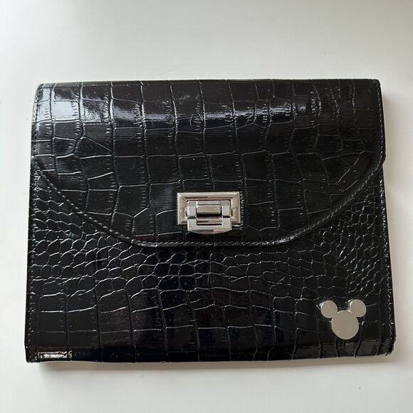 Disney Parks Black Mickey Alligator Croc Embossed Tablet Ipad Case Clutch - Picture 1 of 6